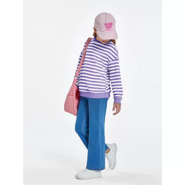 Haloumoning Girls Striped Crewneck Sweatshirt Kids Long Sleeve Oversized Fashion Pullover Tops Fall Clothes 5-14 Years