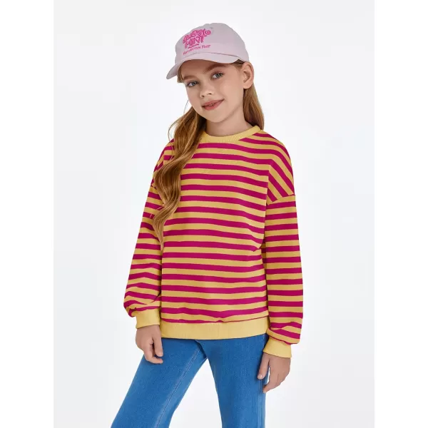 Haloumoning Girls Striped Crewneck Sweatshirt Kids Long Sleeve Oversized Fashion Pullover Tops Fall Clothes 5-14 Years