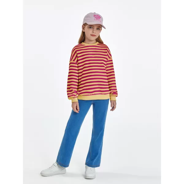 Haloumoning Girls Striped Crewneck Sweatshirt Kids Long Sleeve Oversized Fashion Pullover Tops Fall Clothes 5-14 Years
