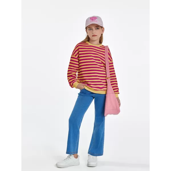 Haloumoning Girls Striped Crewneck Sweatshirt Kids Long Sleeve Oversized Fashion Pullover Tops Fall Clothes 5-14 Years
