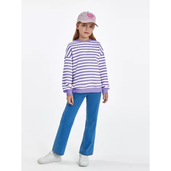 Haloumoning Girls Striped Crewneck Sweatshirt Kids Long Sleeve Oversized Fashion Pullover Tops Fall Clothes 5-14 Years