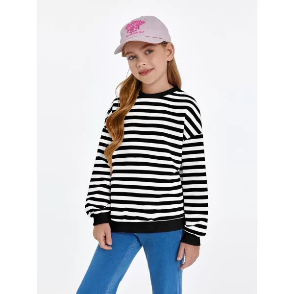 Haloumoning Girls Striped Crewneck Sweatshirt Kids Long Sleeve Oversized Fashion Pullover Tops Fall Clothes 5-14 Years