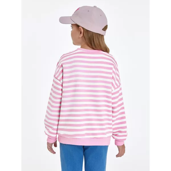 Haloumoning Girls Striped Crewneck Sweatshirt Kids Long Sleeve Oversized Fashion Pullover Tops Fall Clothes 5-14 Years