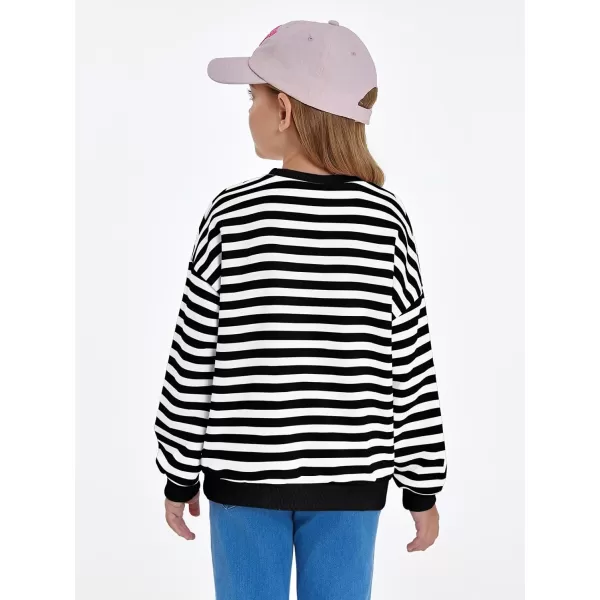 Haloumoning Girls Striped Crewneck Sweatshirt Kids Long Sleeve Oversized Fashion Pullover Tops Fall Clothes 5-14 Years