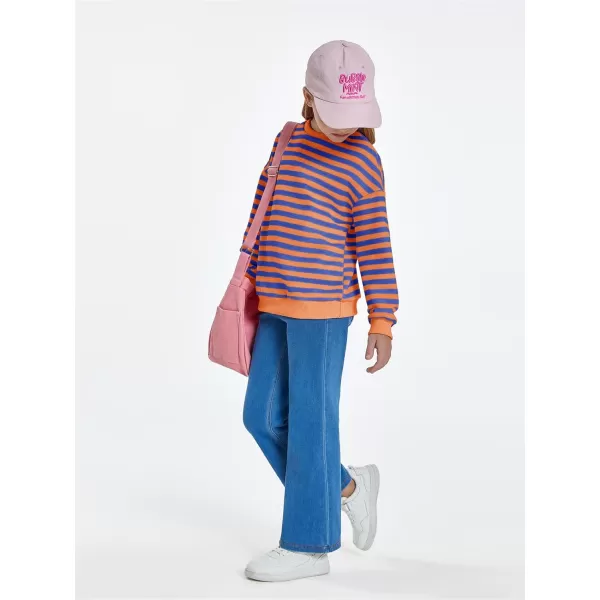 Haloumoning Girls Striped Crewneck Sweatshirt Kids Long Sleeve Oversized Fashion Pullover Tops Fall Clothes 5-14 Years