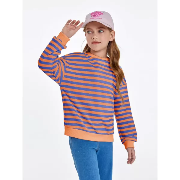 Haloumoning Girls Striped Crewneck Sweatshirt Kids Long Sleeve Oversized Fashion Pullover Tops Fall Clothes 5-14 Years