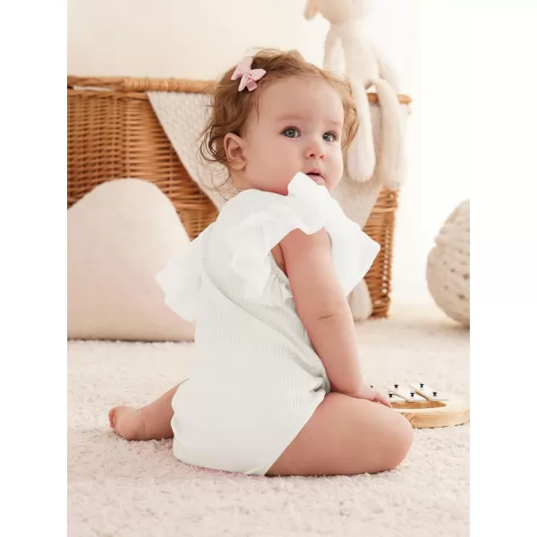 Haloumoning Newborn Baby Girl Ribbed Ruffle Romper Bodysuit Short Sleeve Infant Clothes