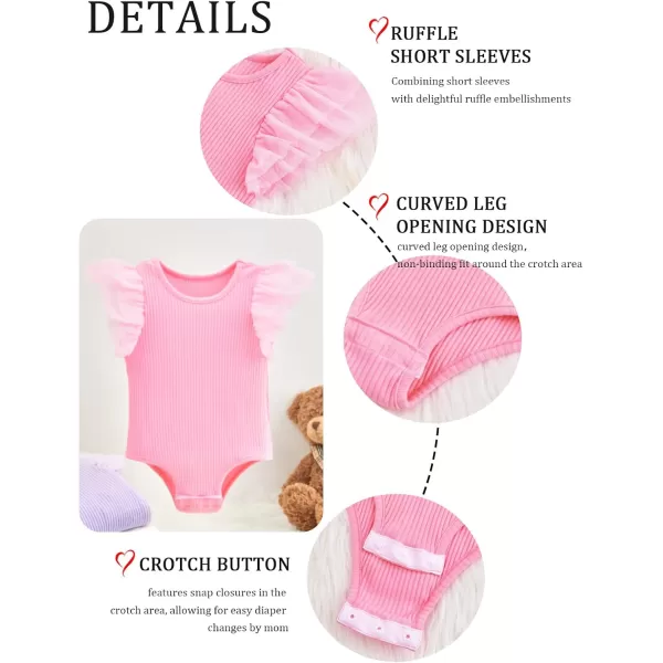 Haloumoning Newborn Baby Girl Ribbed Ruffle Romper Bodysuit Short Sleeve Infant Clothes