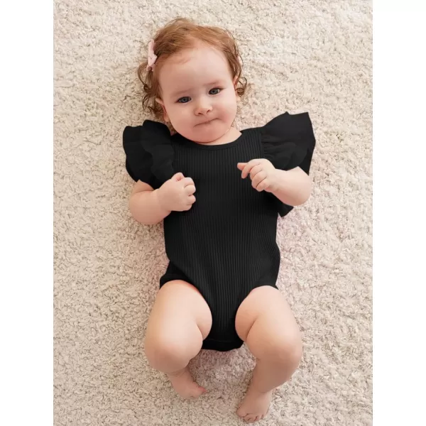 Haloumoning Newborn Baby Girl Ribbed Ruffle Romper Bodysuit Short Sleeve Infant Clothes