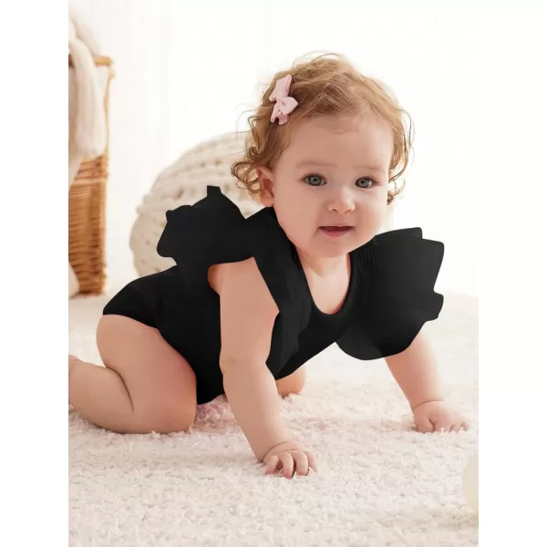 Haloumoning Newborn Baby Girl Ribbed Ruffle Romper Bodysuit Short Sleeve Infant Clothes