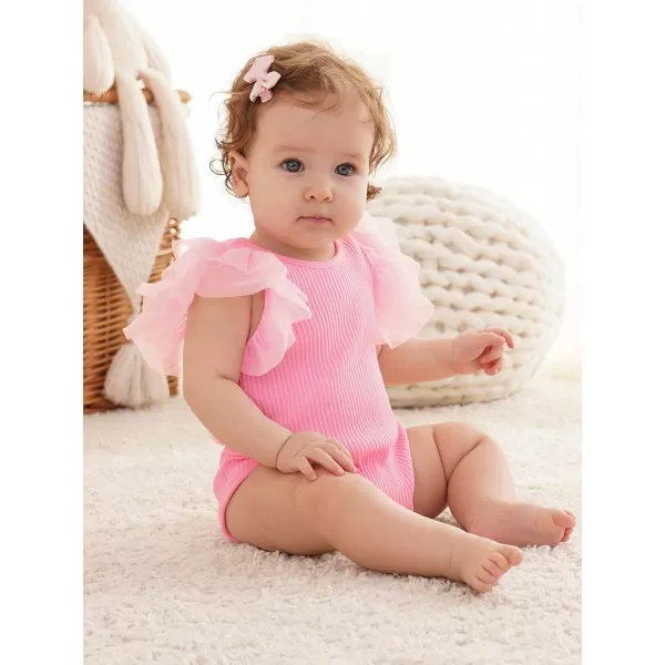 Haloumoning Newborn Baby Girl Ribbed Ruffle Romper Bodysuit Short Sleeve Infant Clothes