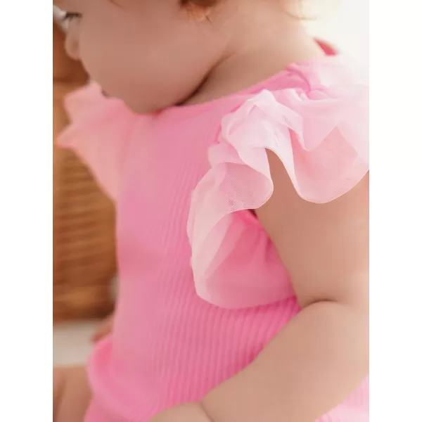 Haloumoning Newborn Baby Girl Ribbed Ruffle Romper Bodysuit Short Sleeve Infant Clothes