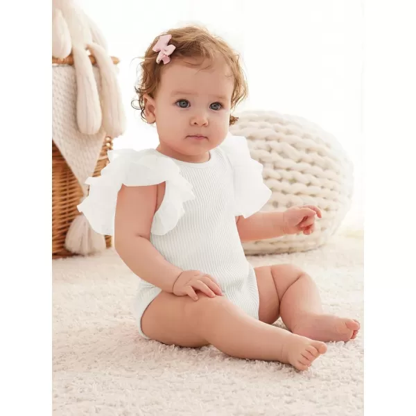 Haloumoning Newborn Baby Girl Ribbed Ruffle Romper Bodysuit Short Sleeve Infant Clothes