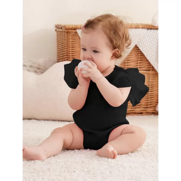 Haloumoning Newborn Baby Girl Ribbed Ruffle Romper Bodysuit Short Sleeve Infant Clothes