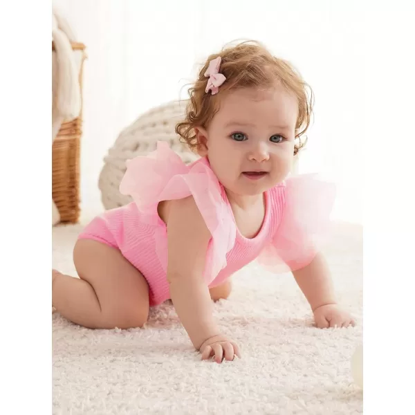 Haloumoning Newborn Baby Girl Ribbed Ruffle Romper Bodysuit Short Sleeve Infant Clothes