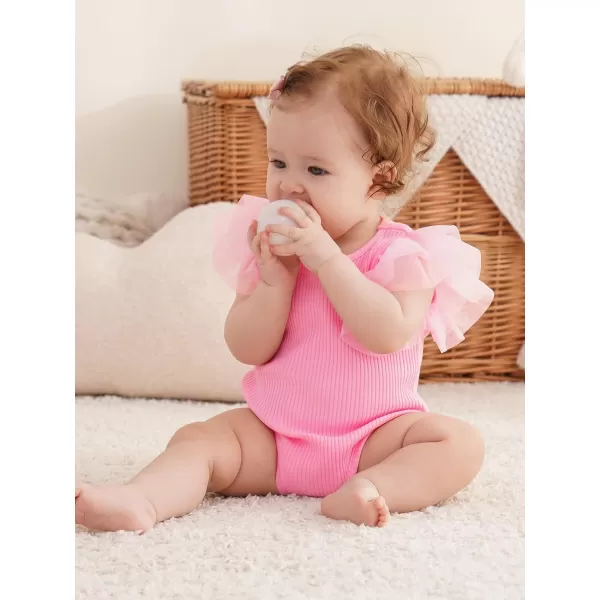 Haloumoning Newborn Baby Girl Ribbed Ruffle Romper Bodysuit Short Sleeve Infant Clothes
