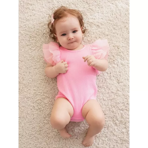 Haloumoning Newborn Baby Girl Ribbed Ruffle Romper Bodysuit Short Sleeve Infant Clothes