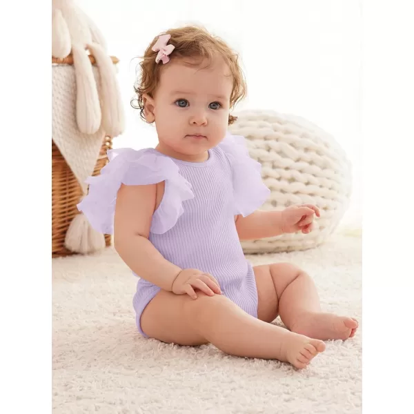 Haloumoning Newborn Baby Girl Ribbed Ruffle Romper Bodysuit Short Sleeve Infant Clothes