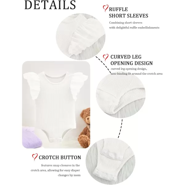 Haloumoning Newborn Baby Girl Ribbed Ruffle Romper Bodysuit Short Sleeve Infant Clothes