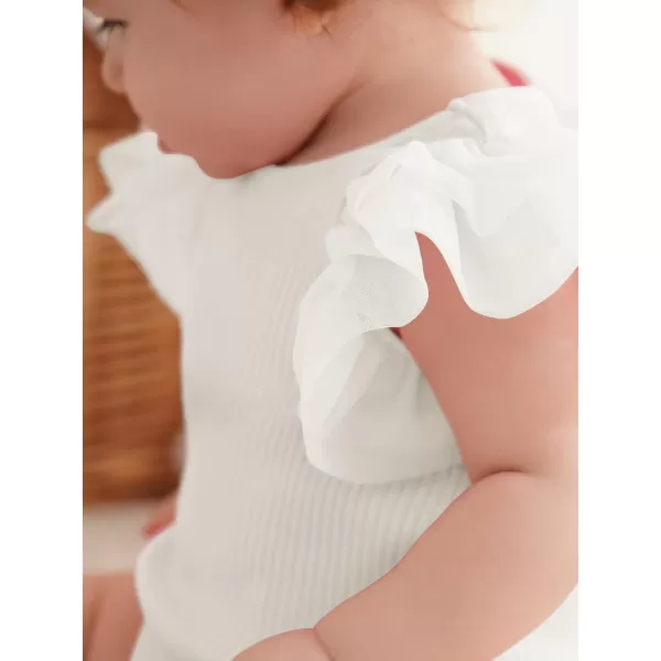 Haloumoning Newborn Baby Girl Ribbed Ruffle Romper Bodysuit Short Sleeve Infant Clothes