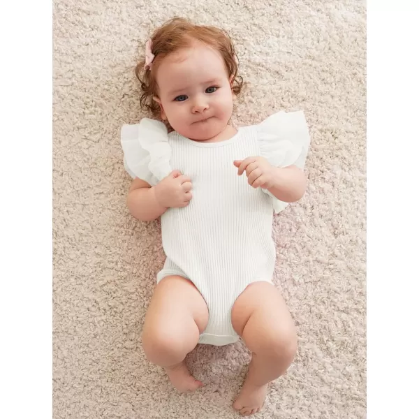 Haloumoning Newborn Baby Girl Ribbed Ruffle Romper Bodysuit Short Sleeve Infant Clothes