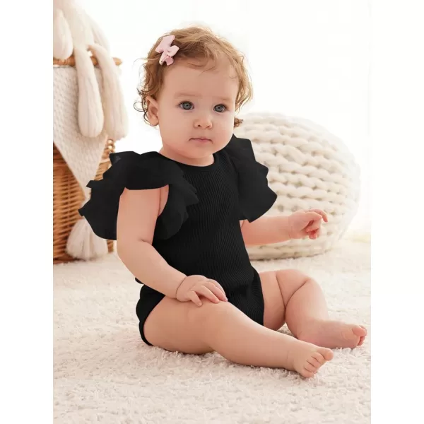 Haloumoning Newborn Baby Girl Ribbed Ruffle Romper Bodysuit Short Sleeve Infant Clothes