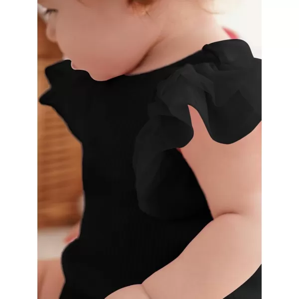 Haloumoning Newborn Baby Girl Ribbed Ruffle Romper Bodysuit Short Sleeve Infant Clothes