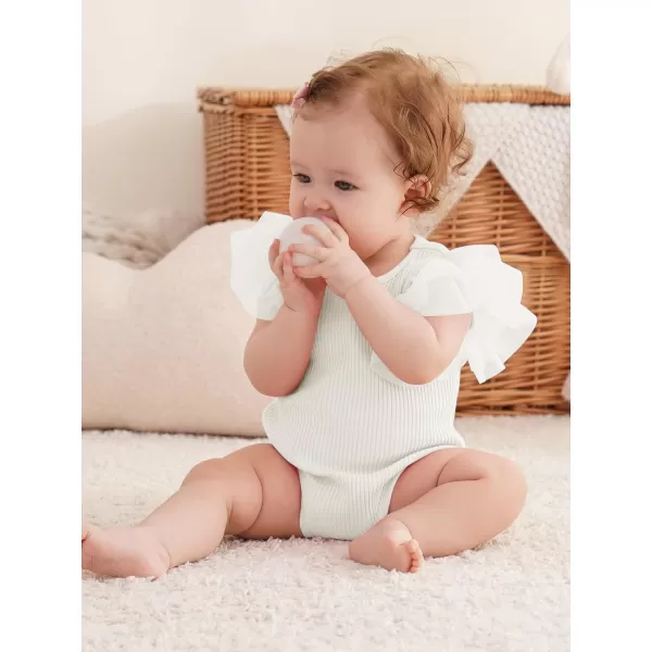 Haloumoning Newborn Baby Girl Ribbed Ruffle Romper Bodysuit Short Sleeve Infant Clothes
