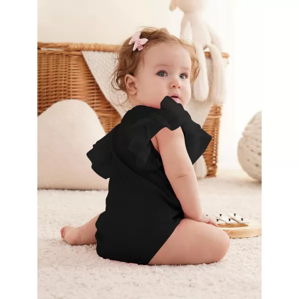 Haloumoning Newborn Baby Girl Ribbed Ruffle Romper Bodysuit Short Sleeve Infant Clothes