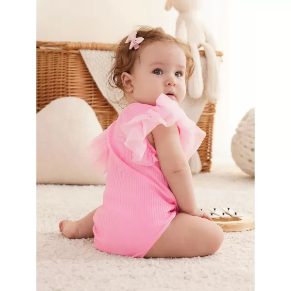Haloumoning Newborn Baby Girl Ribbed Ruffle Romper Bodysuit Short Sleeve Infant Clothes