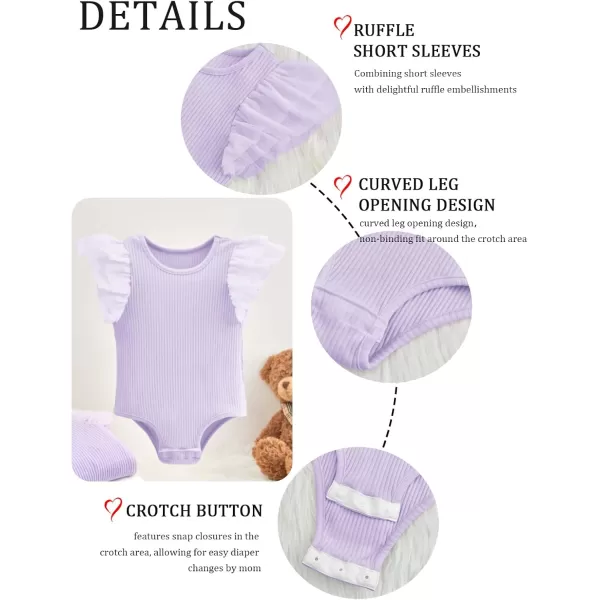 Haloumoning Newborn Baby Girl Ribbed Ruffle Romper Bodysuit Short Sleeve Infant Clothes