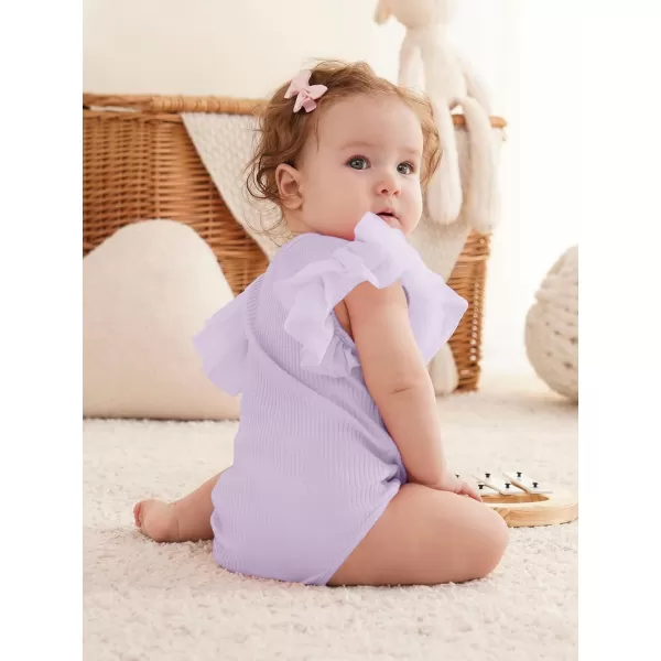 Haloumoning Newborn Baby Girl Ribbed Ruffle Romper Bodysuit Short Sleeve Infant Clothes