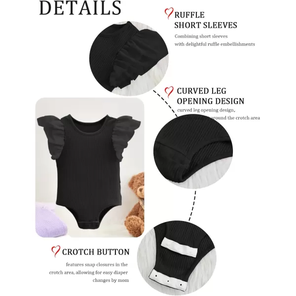 Haloumoning Newborn Baby Girl Ribbed Ruffle Romper Bodysuit Short Sleeve Infant Clothes