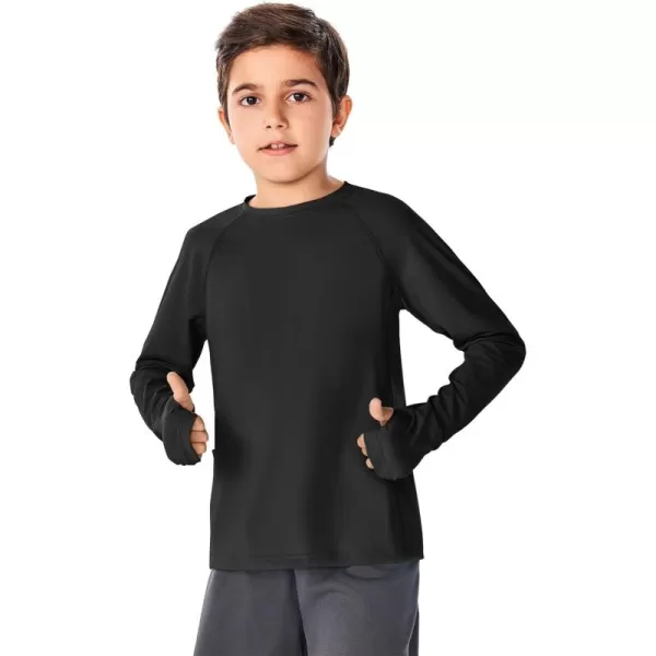Boys Long Sleeve Athletic Shirts Kids Quick Dry Thumb Hole T-Shirts Tops with Pockets 4-14 Years