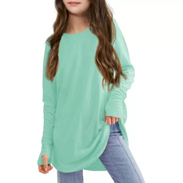 Girls Thumb Holes Long Sleeve Shirts Kids Crewneck Hem Loose Tunic Tops 5-14 Years