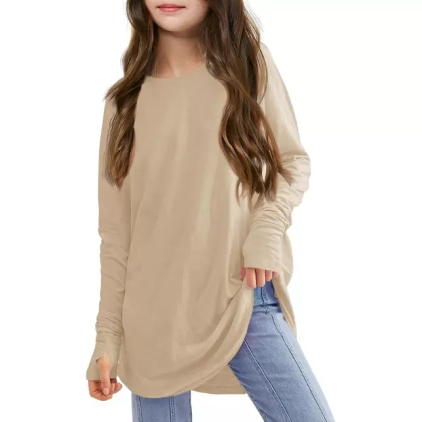 Girls Thumb Holes Long Sleeve Shirts Kids Crewneck Hem Loose Tunic Tops 5-14 Years