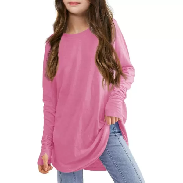 Girls Thumb Holes Long Sleeve Shirts Kids Crewneck Hem Loose Tunic Tops 5-14 Years