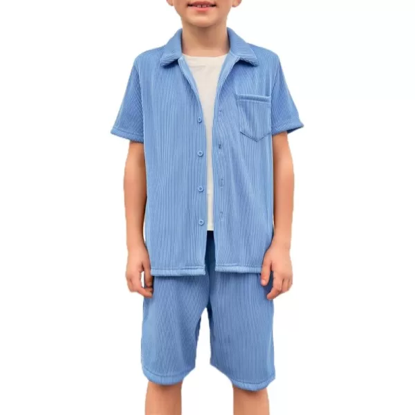 Haloumoning Boys 2 Pieces Shirt Set Short Sleeve Button Down Hippie T-Shirts Shorts Sets Summer Fashion Beach Outfits