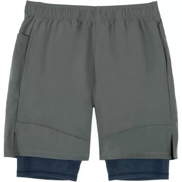 Haloumoning Boys 2 in 1 Basketball Shorts Kids Athletic Running Gym Shorts with Compression Liner 4-14 Years
