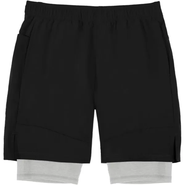 Haloumoning Boys 2 in 1 Basketball Shorts Kids Athletic Running Gym Shorts with Compression Liner 4-14 Years