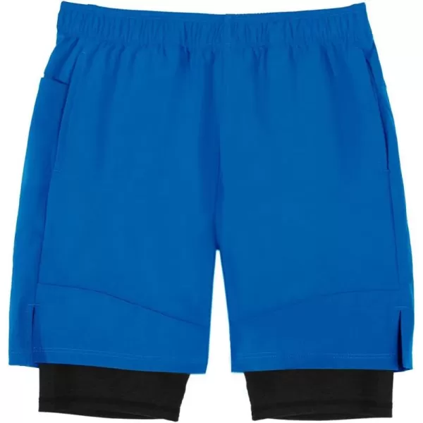 Haloumoning Boys 2 in 1 Basketball Shorts Kids Athletic Running Gym Shorts with Compression Liner 4-14 Years