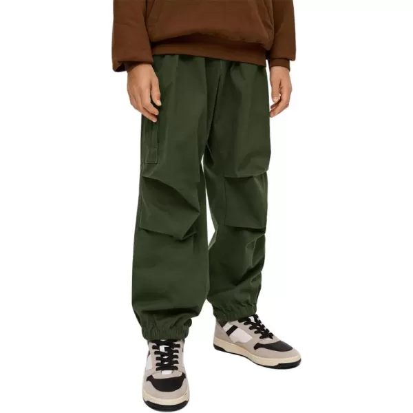 Haloumoning Boys Cargo Pants Cotton Parachute Pants Elastic Waist Hiking Sweatpants Joggers 5-14 Years