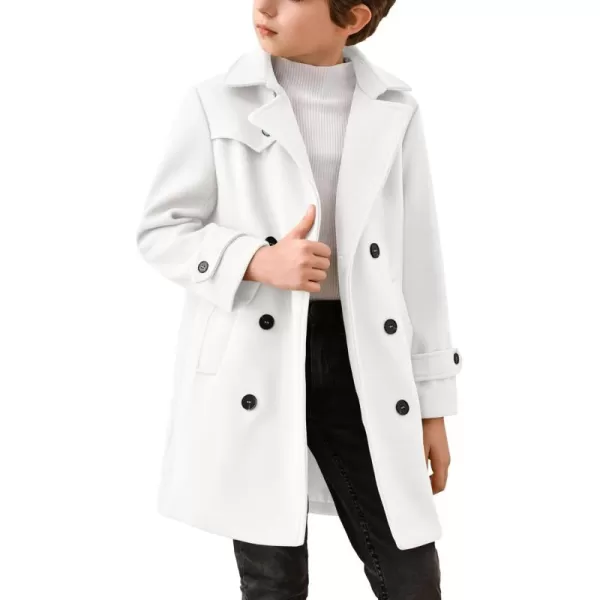Haloumoning Boys Double Breasted Peacoat Notched Lapel Collar Wool Blend Long Coat with Pockets