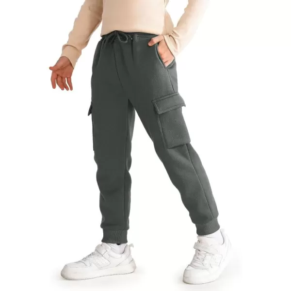 Haloumoning Boys Fleece Sweatpants Athletic Joggers Kids Fall Cargo Pants with Pockets 5-14 Years