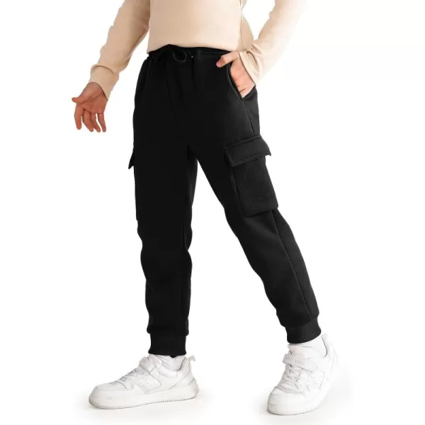 Haloumoning Boys Fleece Sweatpants Athletic Joggers Kids Fall Cargo Pants with Pockets 5-14 Years