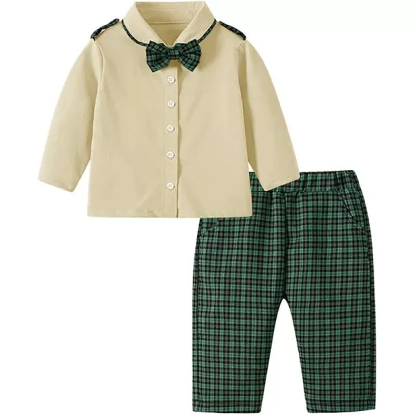 Haloumoning Boys Formal Gentleman Suits Kids Wedding Outfits Boys Formal Suit Dress Shirt with Bowtie Plaid Pants