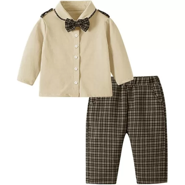 Haloumoning Boys Formal Gentleman Suits Kids Wedding Outfits Boys Formal Suit Dress Shirt with Bowtie Plaid Pants