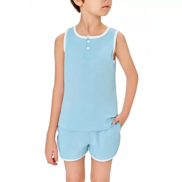 Haloumoning Boys Two Piece Summer Outfits Sleeveless Tank Tops and Casual Shorts Sets 5-14 Years