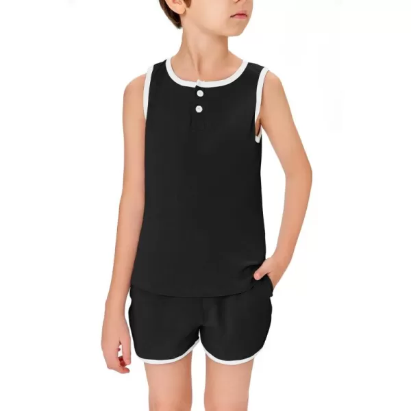 Haloumoning Boys Two Piece Summer Outfits Sleeveless Tank Tops and Casual Shorts Sets 5-14 Years