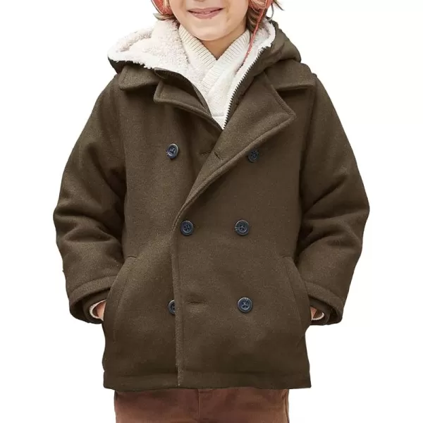 Haloumoning Boys Wool Blend Winter Coat Notched Collar Double Breasted Hooded Pea Coat Warm Outwear